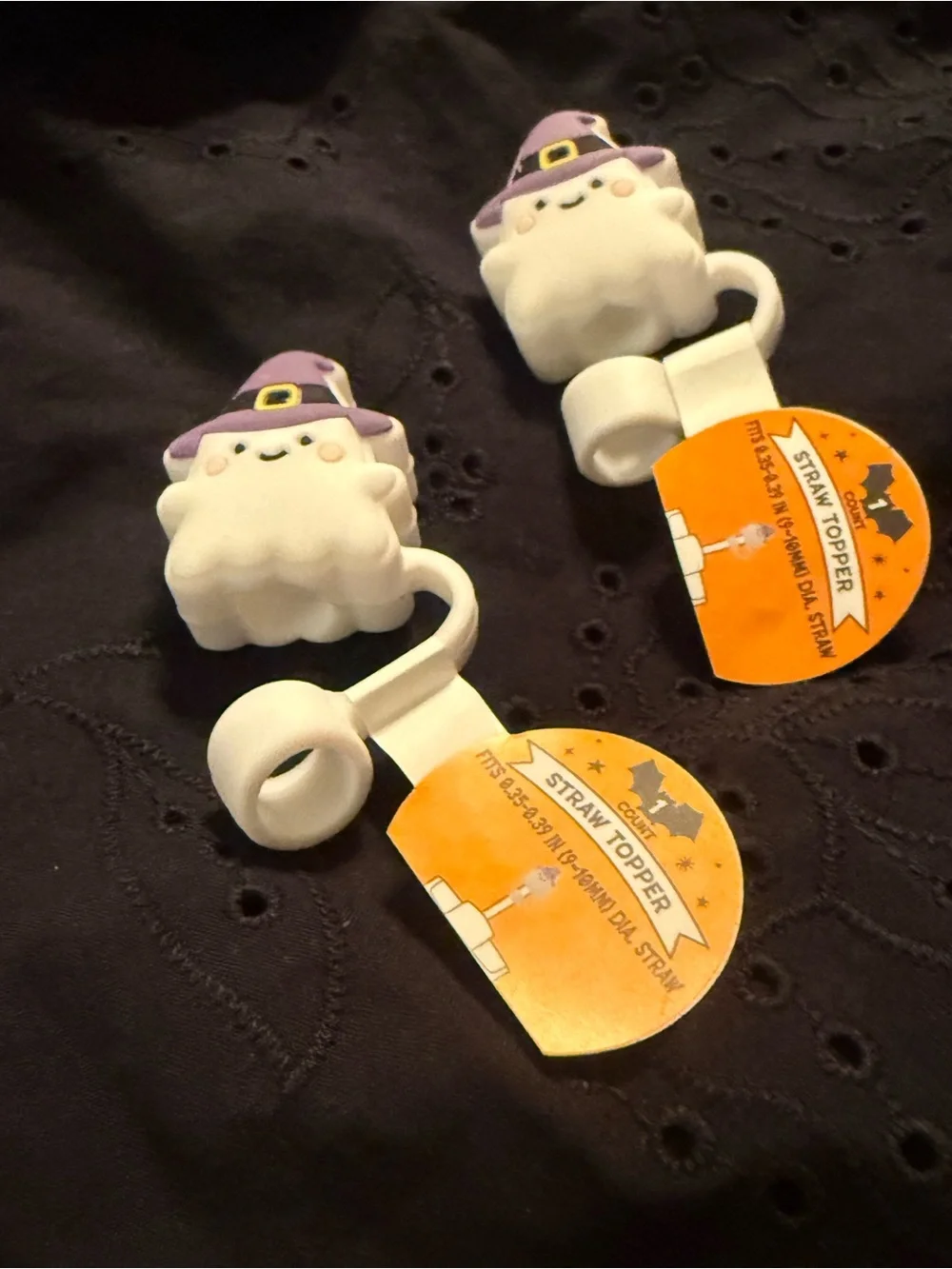 Target White Ghost Straw Toppers with Purple Witch Hats Silicone